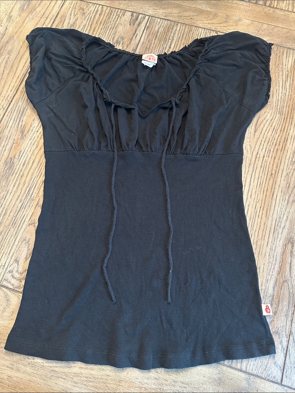 VTG Y2K Curious Gypsy Black Ribbed Milkmaid Peasant Top Plus Size 1X Made in USA